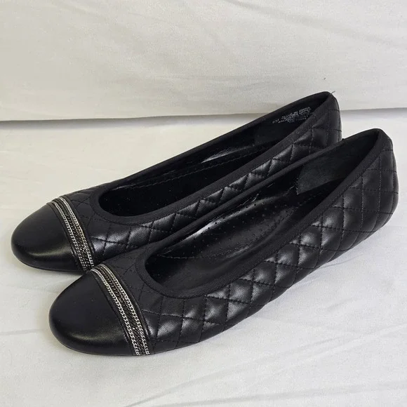 Chico's Quilted Ballet Flats, Silver Tone Chain Accent, Black, Size 9 - Picture 12 of 12